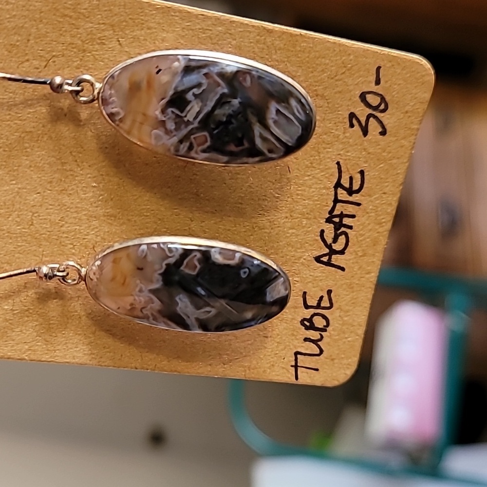 Earrings Tube Agate Sterling Silver